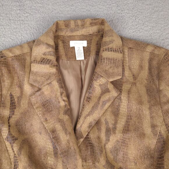 Chico's Jacket Womens Size 2 Large Brown Faux Snakeskin Button Up - Picture 3 of 15